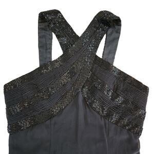 Diane Freis Halter Hand Beaded Maxi Dress Black Size L